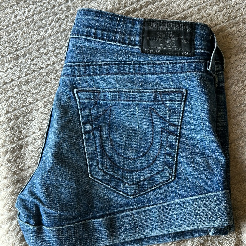 True Religion Blue Denim Cuff Jean Shorts